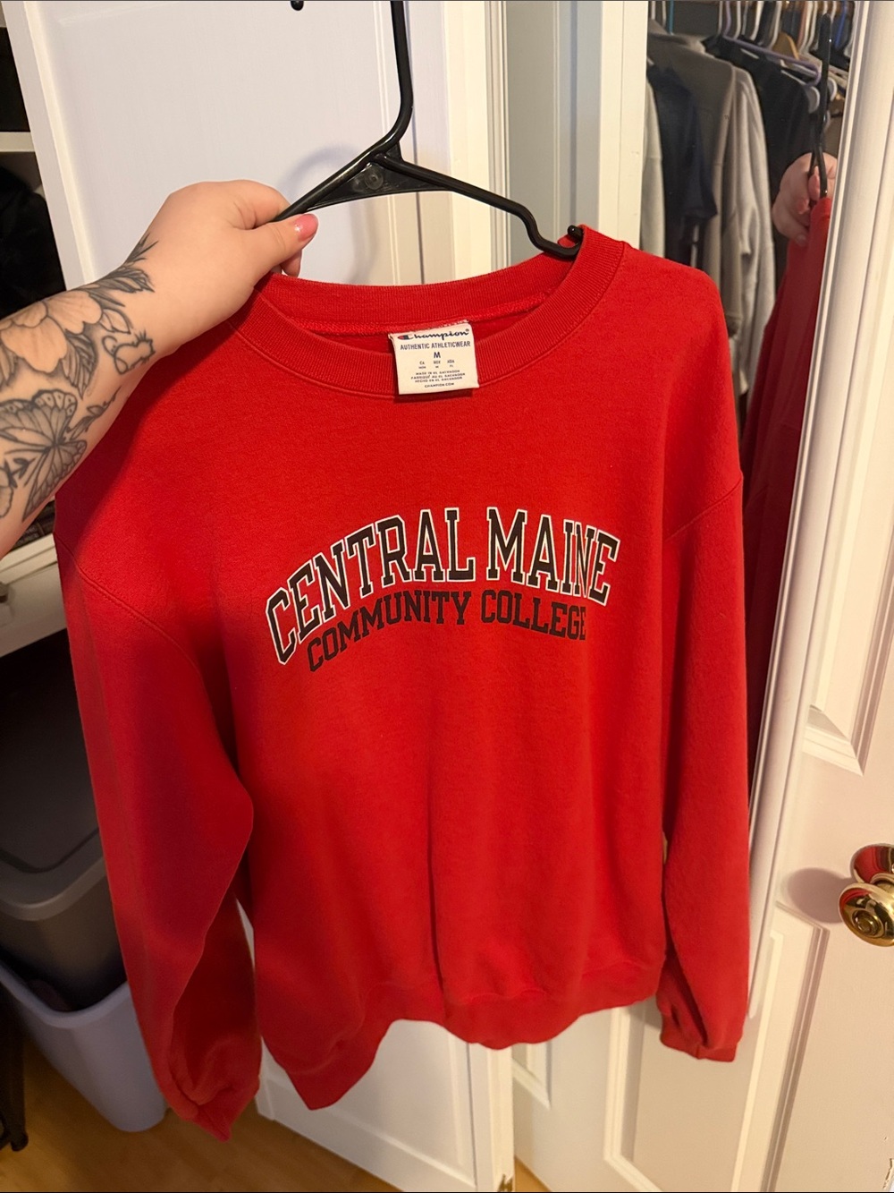 Champion Red Central Maine Community College Crewneck Sweatshirt